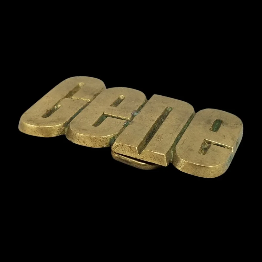 Vintage 1978 Baron Buckles Gene Name Solid Brass‎ Belt Buckle Taiwan Made